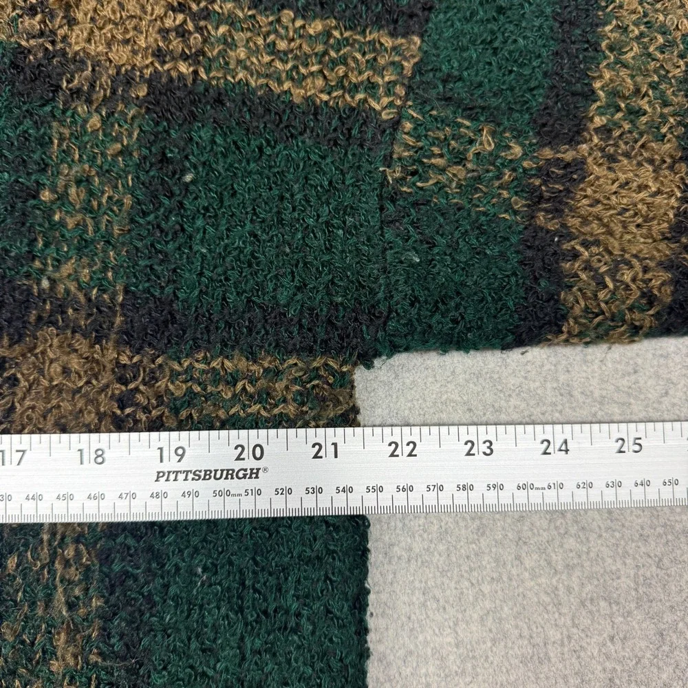 Progressive Apparel Plaid Cardigan Sweater Small Green Brown Knit Fuzzy Wool Ble